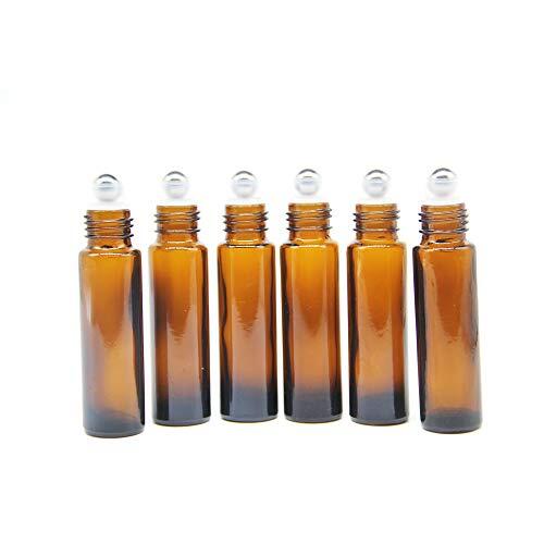 YIZHAO Marrón Botellas Roll On Cristal 10ml, con Bola de Acero Inoxidable, para Aceites Esenciales, Masajes, Aromaterapia, Botella de Laboratorio – 6 Pcs
