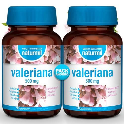 Naturmil Valeriana 500mg - Pack Doble 180 Comprimidos, Ayuda al Sueño y Relajación, Vegano, Sin Gluten