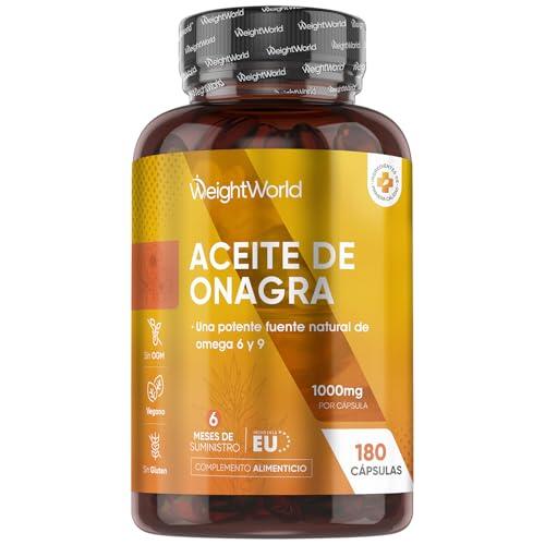 Perlas de Aceite de Onagra 1000mg - 180 Cápsulas, Fuente Natural de Omega 6 y 9 - El Ácido Linolénico Contribuye a Mantener Niveles Normales de Colesterol en Sangre (EFSA) - Prensadas en Frío, Vegano