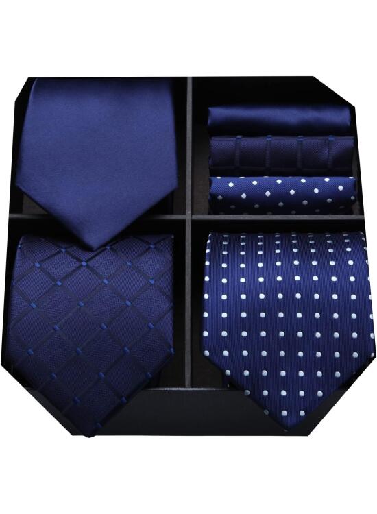 HISDERN Corbatas y pañuelo de hombre (Pack de 3), Conjunto Elegante de corbata para seda hombres - Set regalo para hombres