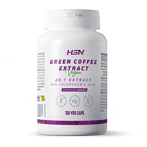 HSN Café Verde 20000 mg | 120 Cápsulas Vegetales Extracto 20:1 1000 mg Green Coffee Bean + 500 mg Ácido Clorogénico + 20mg Cafeína por Dosis Diaria| No-GMO, Vegano, Sin Gluten