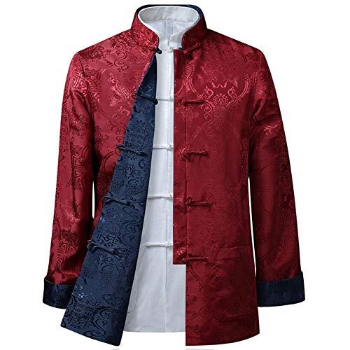 BOZEVON Hombres/Mujer Chino Tang Traje Tops - Primavera otoño Ambos Lados Abrigo Chaqueta de Manga Larga de Artes Marciales Kung Fu Camisetas Tang, 3XL/Estilo 02 - Hombres