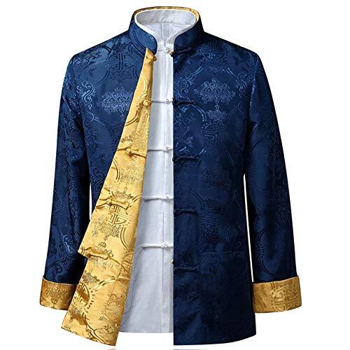 BOZEVON Hombres/Mujer Chino Tang Traje Tops - Primavera otoño Ambos Lados Abrigo Chaqueta de Manga Larga de Artes Marciales Kung Fu Camisetas Tang, L/Estilo 05 - Hombres