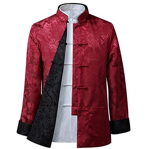 BOZEVON Hombres/Mujer Chino Tang Traje Tops - Primavera otoño Ambos Lados Abrigo Chaqueta de Manga Larga de Artes Marciales Kung Fu Camisetas Tang, XL/Estilo 03 - Hombres