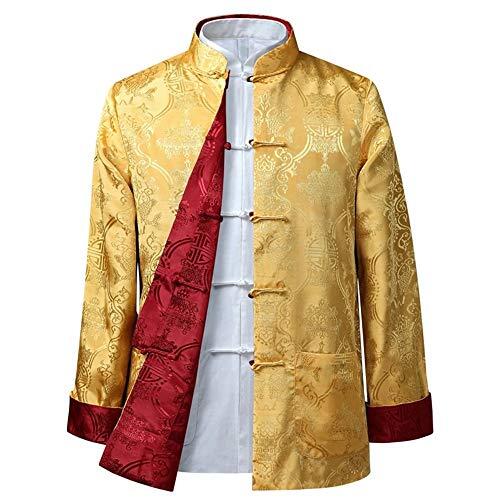 BOZEVON Hombres/Mujer Chino Tang Traje Tops - Primavera otoño Ambos Lados Abrigo Chaqueta de Manga Larga de Artes Marciales Kung Fu Camisetas Tang, XL/Estilo 01 - Hombres