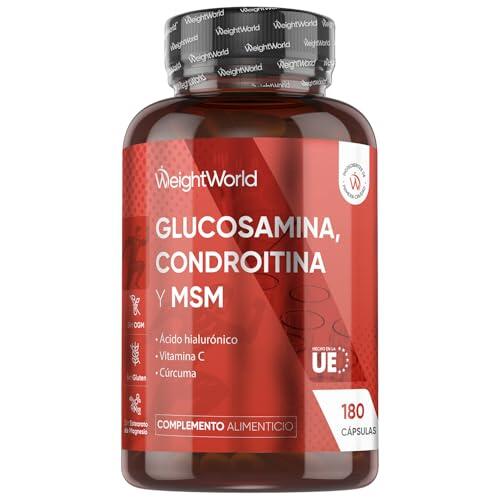 Glucosamina, Condroitina y MSM con Ácido Hialurónico, Vitamina C y Cúrcuma - 180 Cápsulas, 6 Meses de Suministro, Sin OGM ni Gluten, Sin Estearato de Magnesio