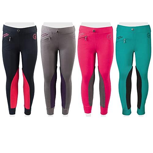 PFIFF Pfiff 102603 Ella - Mallas de equitación para niños, Unisex, Tejido con Ribete para niña, Color Rosa y Gris 104, Pantalones de equitación, Color Rosa y Gris, EU