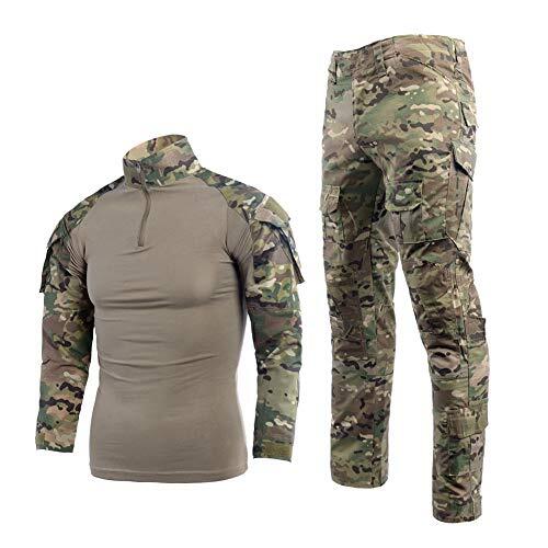 Equipo táctico Airsoft Ropa de combate Camisas Pantalones para hombres Traje táctico Ripstop Multicam Paintball Militar BDU Caza Uniforme, -, L