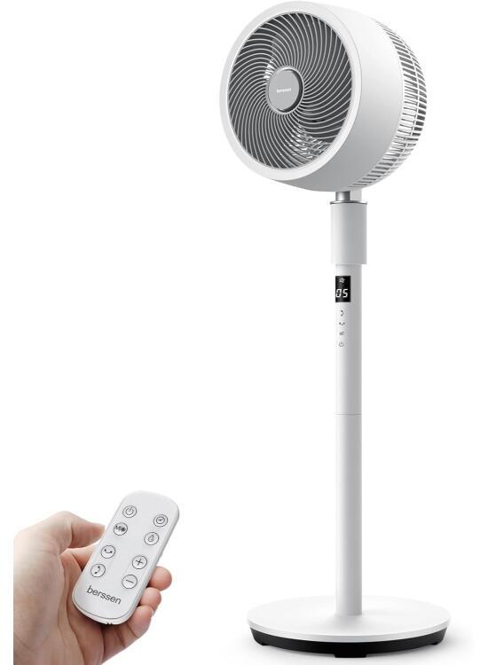 Ventilador de Pie Silencioso con Motor de DC 25 dB, 3D Turbocompresor de Oscilación de 12 Horas y 13Velocidades con Pantalla Táctil y Control Remoto, Para Oficina en Casa
