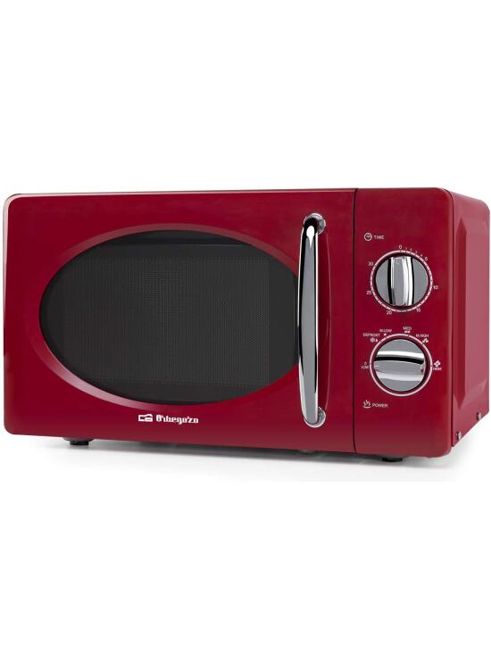 Orbegozo MI2020 Microondas con 20 litros de Capacidad, 6 Niveles, Temporizador hasta 30 Minutos, diseño Vintage, 700 W de Potencia, Acero, Rojo, Talla Única
