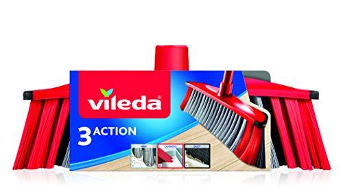 Vileda 3Action - Escoba para Interiores con 3 cerdas Rojo - Gris, 28 x 14 x 4 cm
