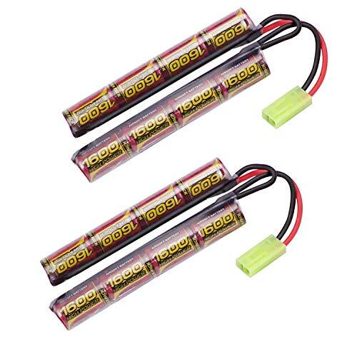 melasta 9.6V 1600mAh NiMH Batería Airsoft con (Mini Tamiya Conector) para M4, G36C, MP5, M14, M16, M110, SR25, M249, M240B, G36, RPK, PKM, L85, Agosto, G3, 2 Pack