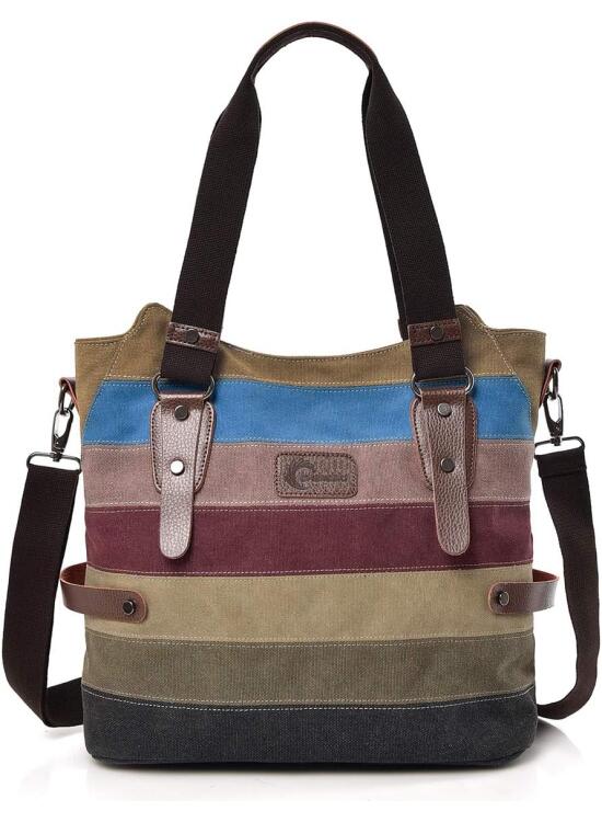 CHEREEKI Bolsos de Mujer, Bolso para Mujer Grande a Rayas de Lona Bolsos para Viajes Escolares de Negocios (Multicolor-1)