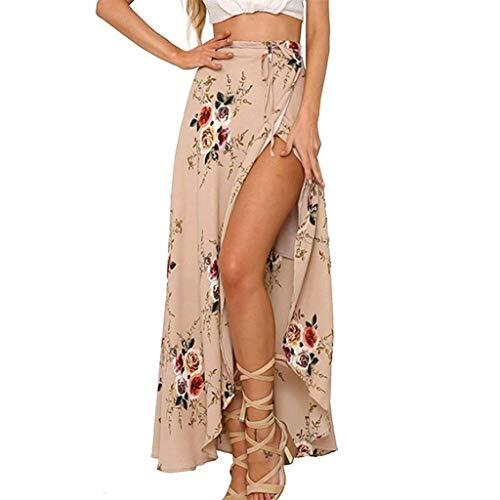 Womens Boho floral tie up cintura verano de la envoltura de la falda Maxi (Blanco,M)