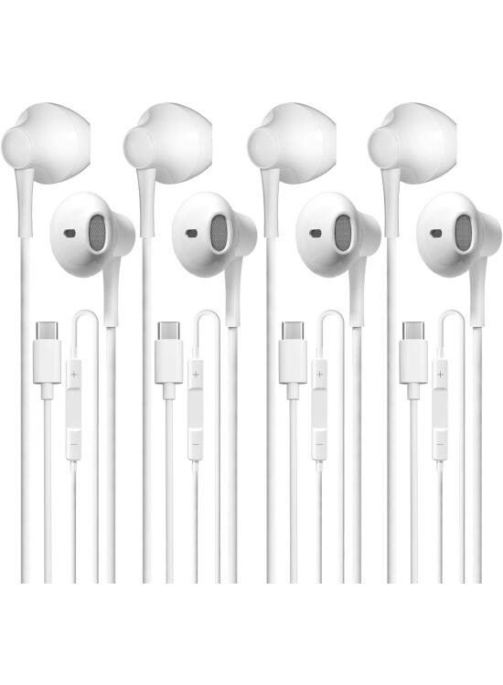 4 Pack Auriculares con Cable con Micrófono y Control de Volumen, Adecuados para Teléfonos Móviles, Tabletas, MP3 y Otros Dispositivos de Audio de Type C (Type C)