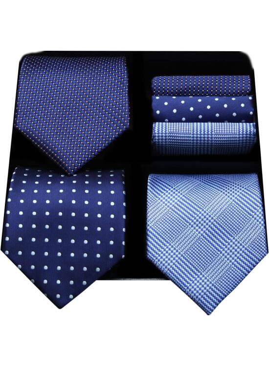 HISDERN Corbatas y pañuelo de hombre (Pack de 3), Conjunto Elegante de corbata para seda hombres - Set regalo para hombres