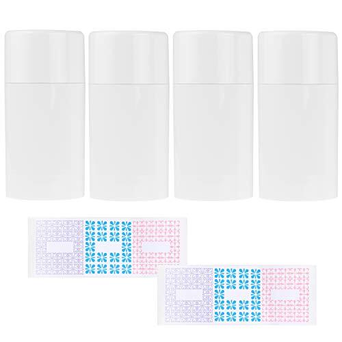 Contenedores de Desodorante Vacíos con Tapa Kare & Kind (Paquete de 4) - 75ml - Llenado Desde Arriba con Mecanismo de Giro - 10 Etiquetas - Tubos de Cosméticos Rellenables para Bálsamo Labial, Fragan