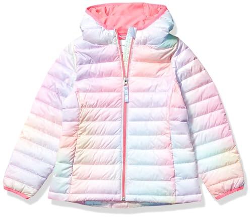 Amazon Essentials Chaqueta acolchada, ligera y resistente al agua, con capucha, para niñas, color rosa degradado, 8 años