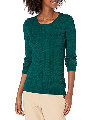 Amazon Essentials Jersey Ligero de Manga Larga de Punto Trenzado Mujer, Verde Oscuro, L