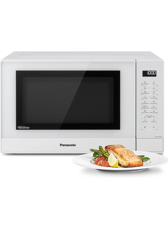 Panasonic NN-GT45KWSUG Horno Microondas con Grill y Plato Giratorio de Vidrio, 31L, 1000W, Inverter, 24 Programas Auto, Descongelación Turbo, 7 Niveles de Potencia, Temporizador, Pantalla LED, Blanco