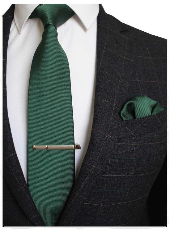 JEMYGINS Corbata de Sarga de Color Sólido para Hombre incluye Pañuelo de Bolsillo y Clip de Corbata