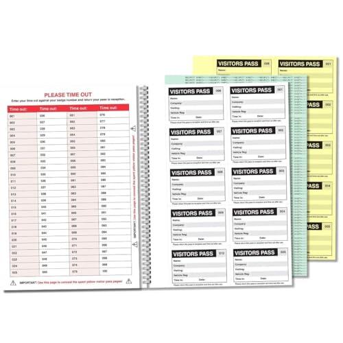 V Safety - Recambio de libro de visitantes profesional con 100 inserciones de insignia (90 x 60 mm), sistema de inicio de sesión compatible con GDPR para áreas de recepción, 10 pases por página con