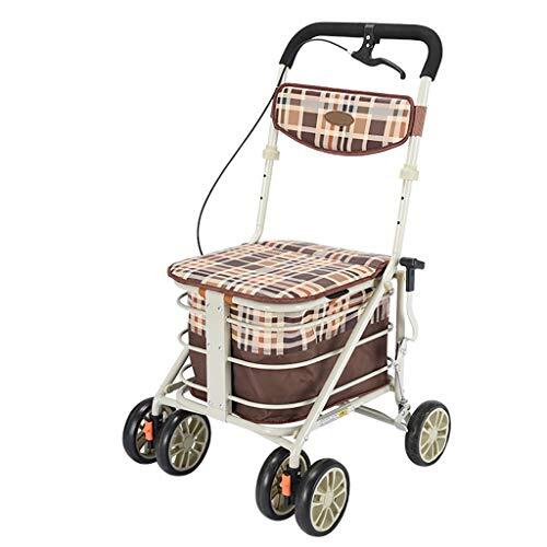 Carro de la Compra de comestibles con Ruedas Plegables, Andador de manejo con Carrito y Frenos, Carro con Ruedas con Asiento Acolchado y Respaldo, 6 Ruedas, (Color : Hand Brake)
