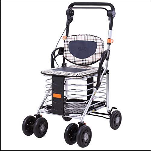Carro de la compra de comestibles plegable de aleación de aluminio para trabajo pesado con freno de mano de seguridad para personas de la tercera edad, andadores para personas mayores con asiento, car
