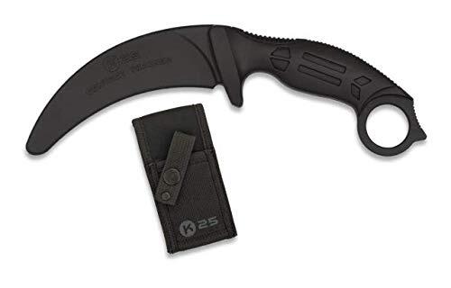Cuchillo Entrenamiento de goma Negro Hoja 10,6 para entrenar artes marciales, dummy, airsoft, paintball, practicar, decoración, 100% seguro K25 32336 + Portabotellas de regalo