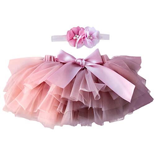 YONKOUNY Recién Nacido Bebé Niña Falda de Tutú +Cinta de Pelo de Flores Accesorios de Fotografía Prop Trajes Ropa para Fiestas Cumpleaños Boda (1-2 años, Rosa Oscuro)