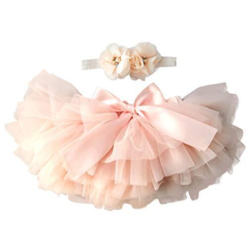 YONKOUNY Recién Nacido Bebé Niña Falda de Tutú +Cinta de Pelo de Flores Accesorios de Fotografía Prop Trajes Ropa para Fiestas Cumpleaños Boda (0-6 Meses, Pesca Roja)