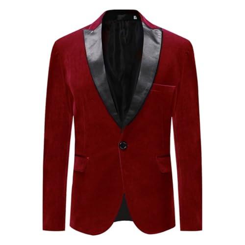 Allthemen Blazer para Hombre Trajes Slim Fit Velvet One Button Suit Chaqueta de Esmoquin Rojo M