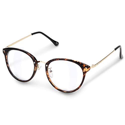 Navaris Gafas sin graduar - Gafas redondas estilo retro con cristal transparente - Para mujer hombre unisex - Marco de acetato - Marrón carey