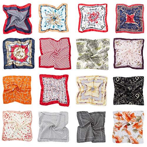 HBselect 16 pcs Pañuelos Cuello Mujer,Bufanda Cuadrada Paqueña Multicolor Para Mujer