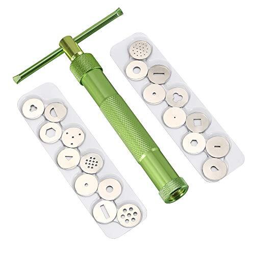 Vicloon Extrusora de Arcilla, Extrusora Fondant con 20 Moldes para Decoración de Pasteles Decorador de Tartas Pistola Extrusora pistola Fondant para Cupcakes y Postres, Verde