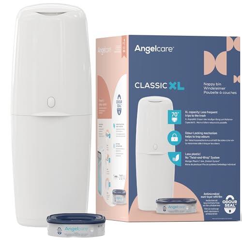 Angelcare Classic XL - Contenedor de Pañales con Recambio 1 Mes | Película Multicapa Antibacteriana Antiodor - 190 Pañales - Uso con una Mano - Desde el Nacimiento - Tallas 0 a 3