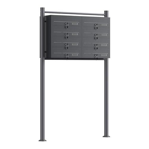 Wiltec Sistema de 8 buzones Color Antracita Acero galvanizado Resistente a la Intemperie con cerraduras de Cilindro y Llaves instalación Independiente Espacio Amplio para Cartas y Paquetes pequeños