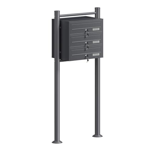Wiltec Sistema de 3 buzones Color Antracita Acero galvanizado Resistente a la Intemperie con cerraduras de Cilindro y Llaves instalación Independiente Espacio Amplio para Cartas y Paquetes pequeños