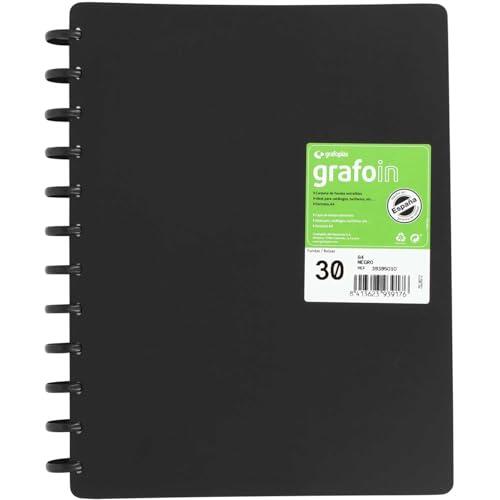 Grafoplas - Carpetas de Fundas Extraíbles, Grafo In, 30 Fundas, A4, Negro, Mecanismo de Discos.
