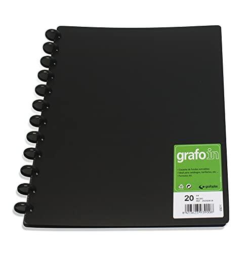 Grafoplas - Carpetas de Fundas Extraíbles, Grafo In, 20 Fundas, A4, Negro, Mecanismo de Discos