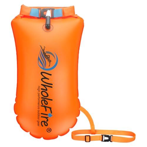 WholeFire Boya De Natacion con Bolsa Seca 20L Impermeable, Flotador de Seguridad para Nadar, Visibilidad Hinchable para Deportes Acuáticos, Nadadores, Triatletas, Kayaks y Snorkelers