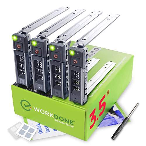 WorkDone Pack 4uds. - Bandeja HDD Caddy 3,5”- Compatible con DELL PowerEdge - Instucciones Detalladas - Etiquetas Adhesivas Parte Frontal - Destornillador - Extra Tornillos