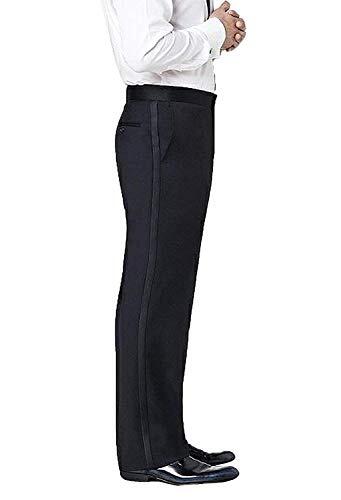 YYI Hombre Pantalones clásicos de Esmoquin con Rayas de satén y en el Frente Plano