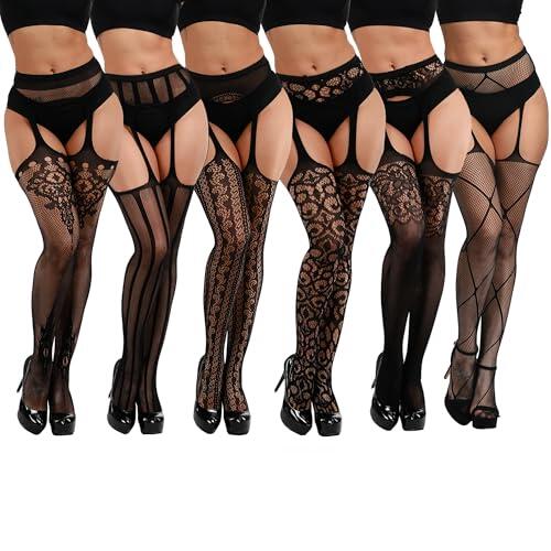 DRESHOW 6 Pares Mujeres Sexy Elástico Medias de Rejilla Lencería Liguero Muslo Panti Medias de Liga