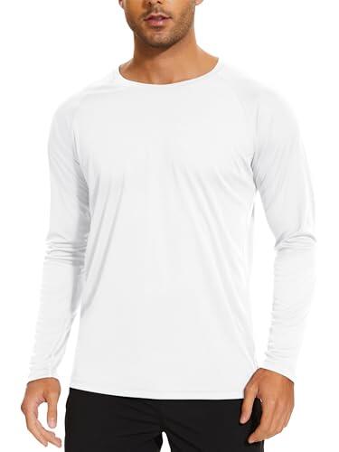 TACVASEN Tops de Manga Larga para Hombre Verano Camisetas de Protección Solar Camisa al Aire Libre Camisetas de Protección UV UPF 50+ Shirt Blanco