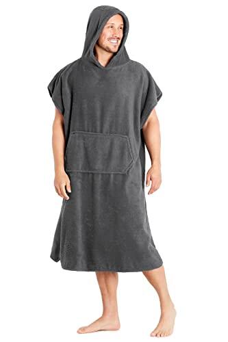 CityComfort Poncho De Toalla con Capucha para Adultos Bata para Cambiarse con Bolsillos | De Algodón 100% | para Hombre Y Mujer Ideal para Vacaciones, Triatlón, Playa, Baño (S/M, Gris)