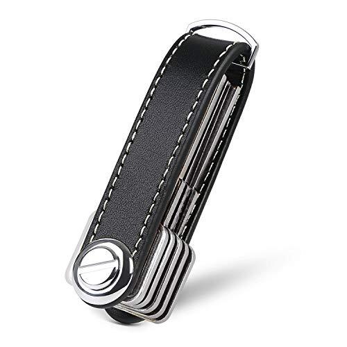 flintronic Organizador de Llaves, Llavero de Cuero Genuino, Titular de la Llave de Bolsillo Inteligente, Sostiene Entre 7 y 9 Teclas Múltiples con un Elegante Estuche para Regalo - Negro
