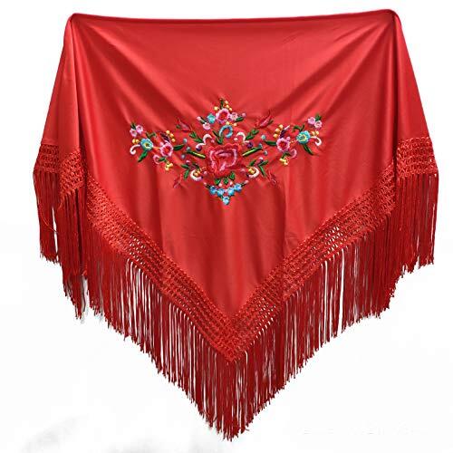 MUNDDY® - Mantón Flamenco Sevillana Bordado en Flores, Poliéster, Para niña. Color Rojo Negro Rosa Blanco Amarillo Azul. Envio desde madrid con seguimiento.