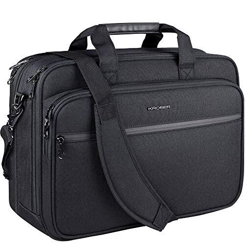 KROSER 18" Bandolera para Portátil Maletín Premium para Laptop hasta 17.3" Expandible Hidrófugo Bolsa del Hombro Bolsa de Computadora para Viajes/Negocios/Escuela/Hombres/Mujeres-Negro