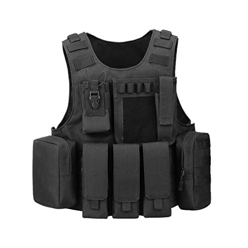 HUNTVP Chaleco Táctico Militar al Aire Libre Ajustable para Caza Airsoft Paintball CS Excursión Senderismo - Negro